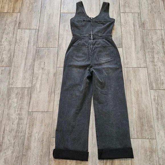 Forever 21 Denim Jumpsuit Women S Wide Leg Sleeveless Charcoal Wash Grunge Edgy - Picture 7 of 10